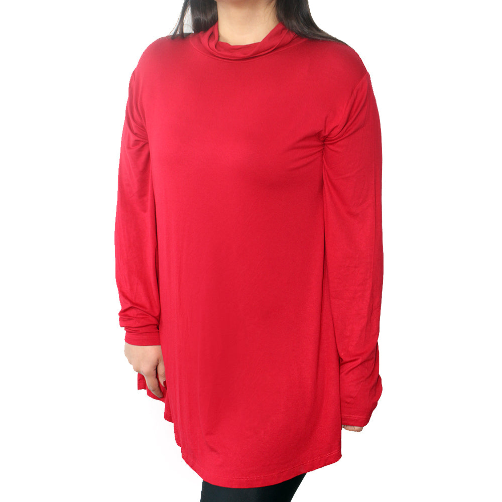 Image for Women's Plain Solid Turtle Neck Top,Red