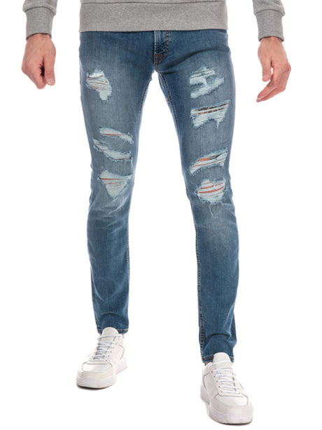 Image for Men's Ripped Skinny Jeans,Blue