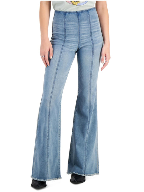 Image for Women's Seamed High Rise Pull on Washed Flare Jeans,Light Blue