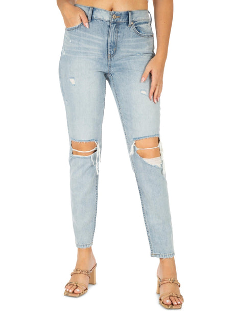 Image for Women's High-Rise Ripped Mom Jeans,Light Blue