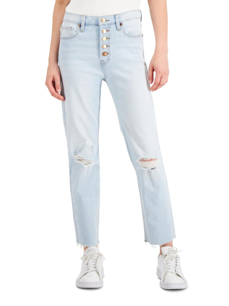 Image for Women's Ripped Button-Fly Jeans,Ligh Blue