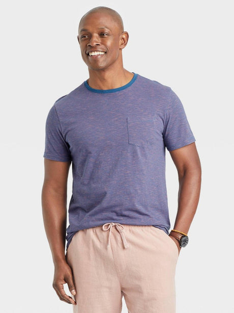 Image for Men's Side Pocket Striped T-Shirt,Blue/Pink