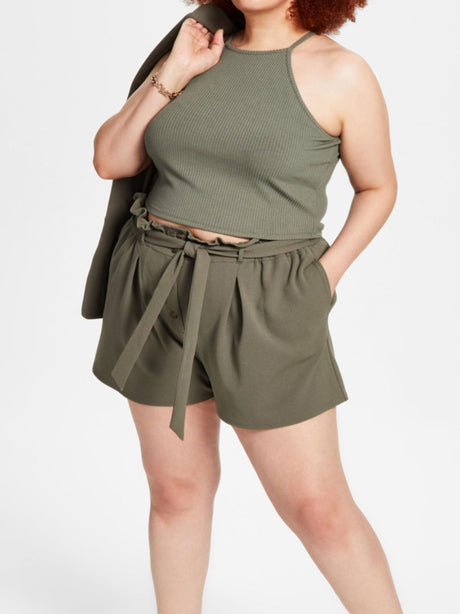 Image for Women's Trendy Plus Size High-Rise Self Belted Short,Olive