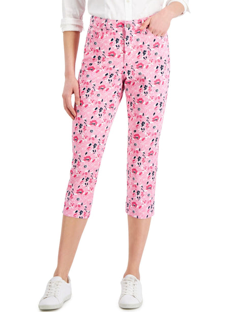 Image for Women's Floral Printed Capri Jeans,Pink