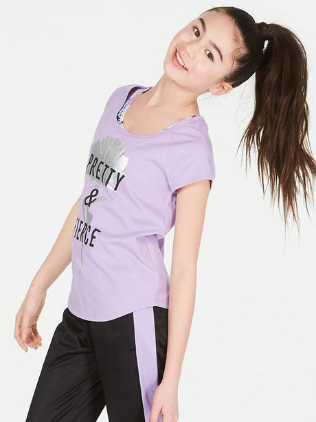 Image for Kids Girl Graphic Layered Look Sport Bra T-Shirt,Purple