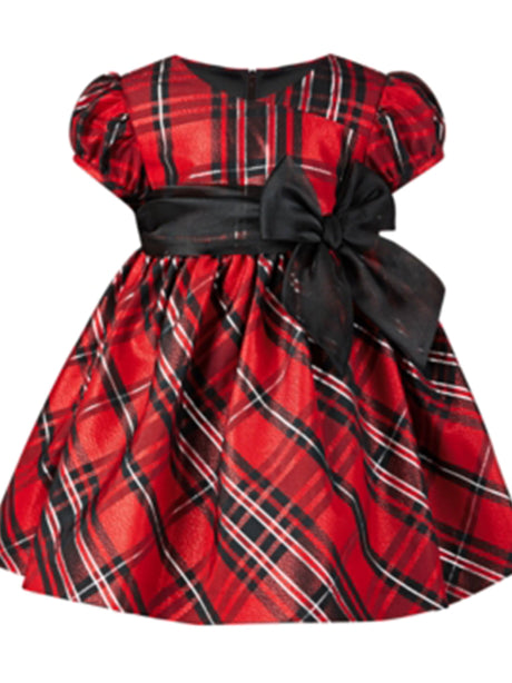 Image for Kids Girl Metallic Plaid Dress,Red