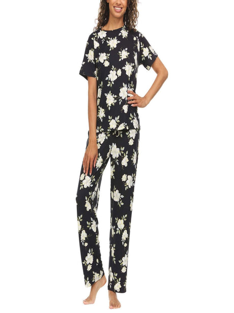 Image for Women's 2-Piece Super Soft Floral Printed Sleepwear Set,Black