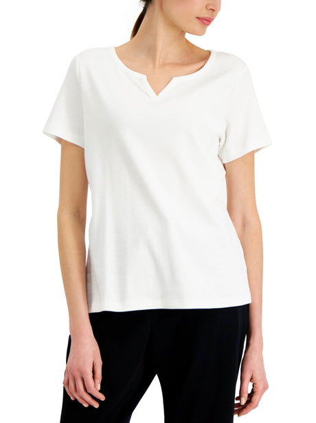 Image for Women's Cotton Split-Neck Top,White