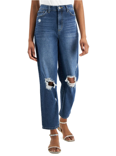 Image for Women's High Rise Ripped Mom Jeans,Dark Blue