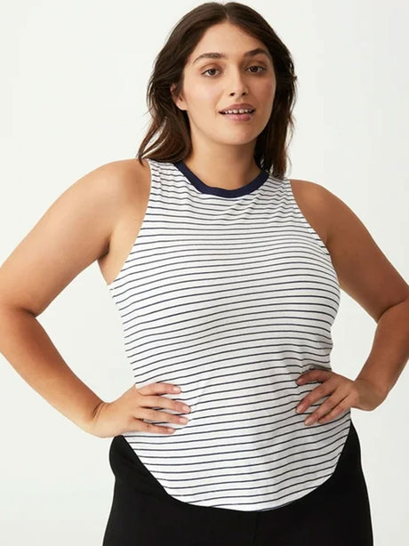 Image for Women's Striped  Sport Top,White/Navy