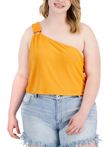 Image for Women's Ribbed One Shoulder Top,Neon Orange