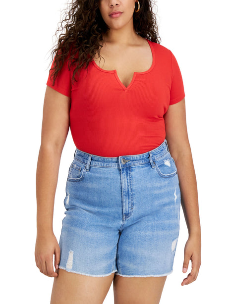 Image for Women's Plus Size Ribbed Bodysuit,Red