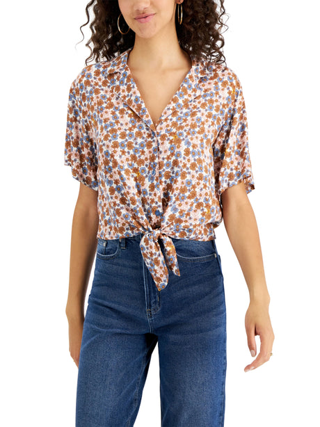 Image for Women's Floral Printed Tie-Front Shirt,Multi