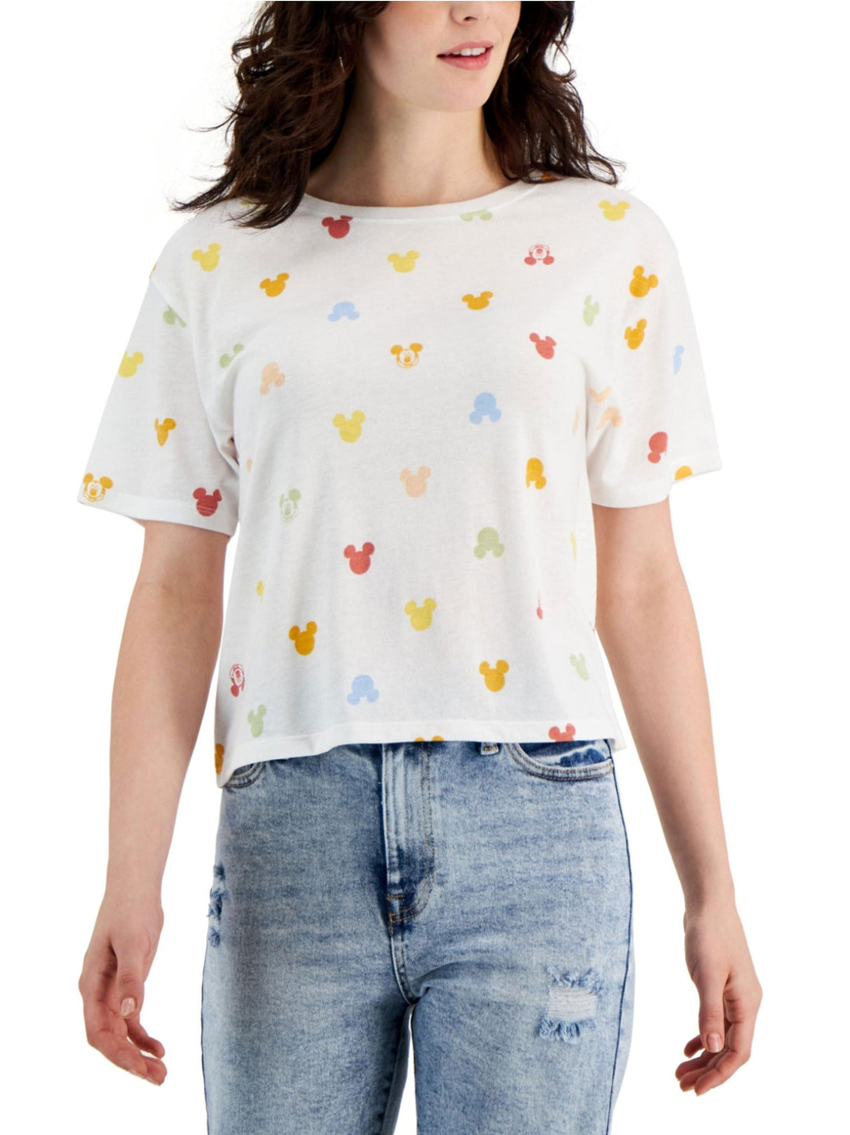 Image for Women's Mickey Print Cropped T-Shirt,White