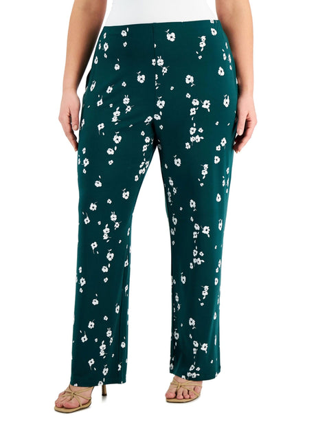 Image for Women's Plus Size Floral-Print Pull-on Pant,Dark Green