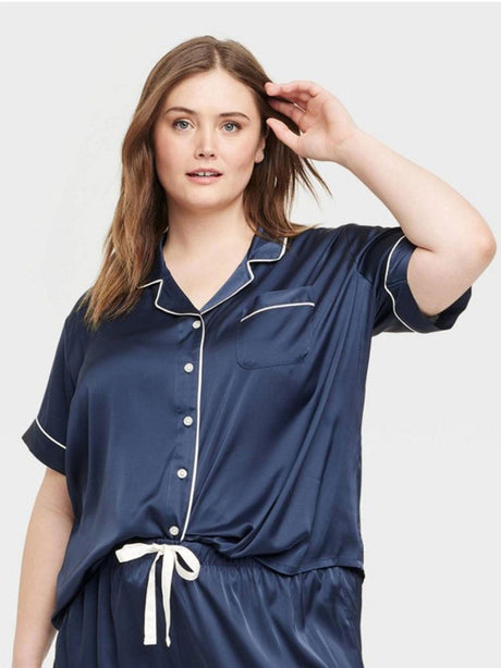 Image for Women's Satin Sleepwear Shirt,Navy/White