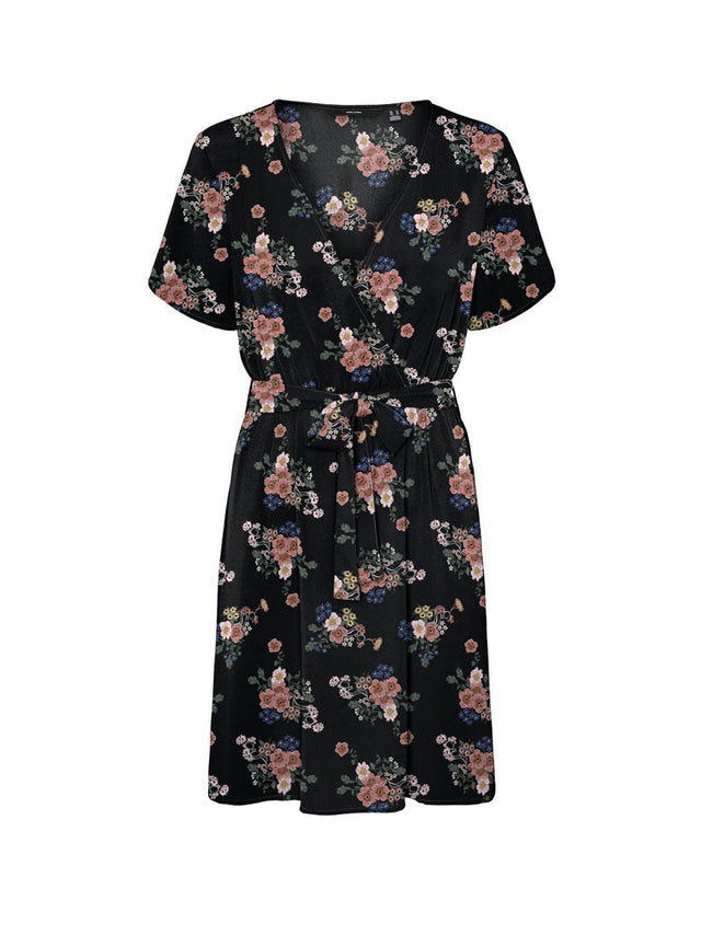 Image for Women's Floral Printed Self-Belted Dress,Black