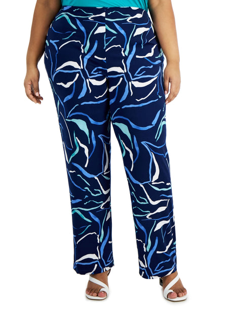 Image for Women's Plus Printed State Wide-Leg Pant,Navy