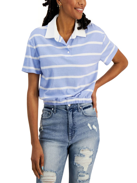 Image for Women's Collared Striped Polo Top,Blue/White