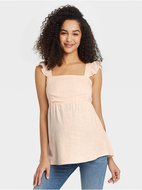 Image for Women's Striped Tie-Back Maternity Top,White/Coral