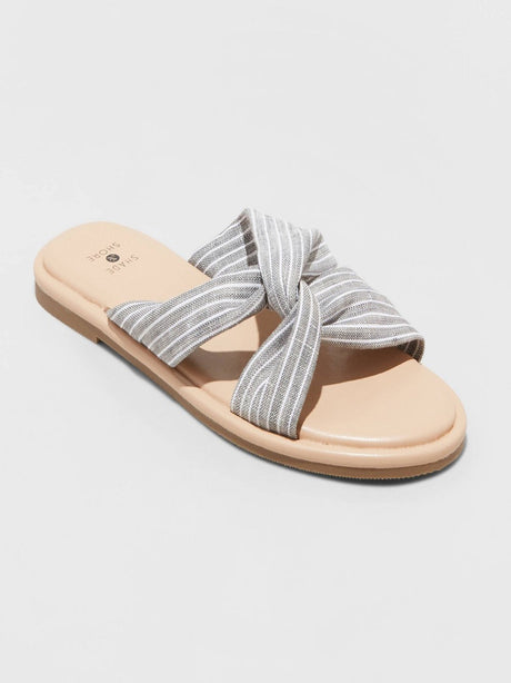 Image for Women's Striped Slide Sandals,Grey/White
