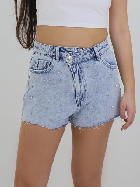 Image for Women's Mini Washed Denim Short With Strass,Light Blue