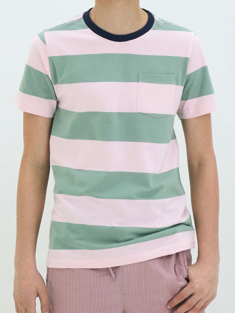 Image for Kids Boy Striped Side Pocket T-Shirt,Green/Light Pink