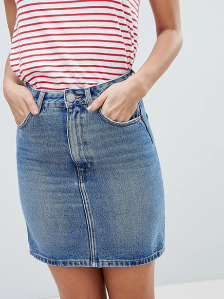 Image for Women's Plain Solid Denim Skirt,Blue