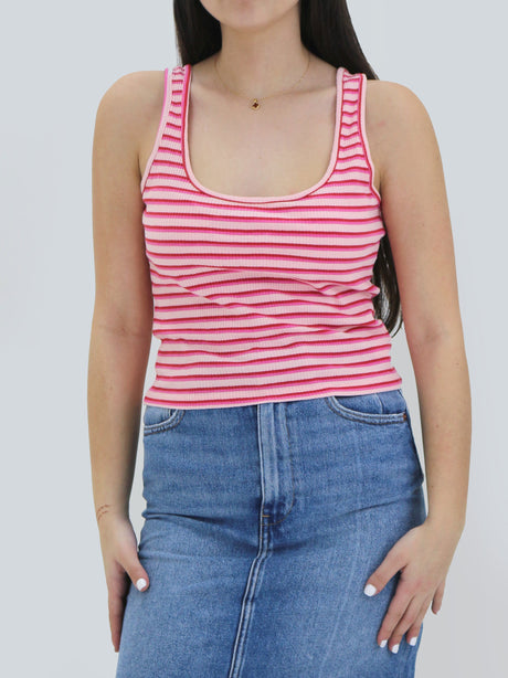 Image for Women's Striped Ribbed Crop Top,Pink