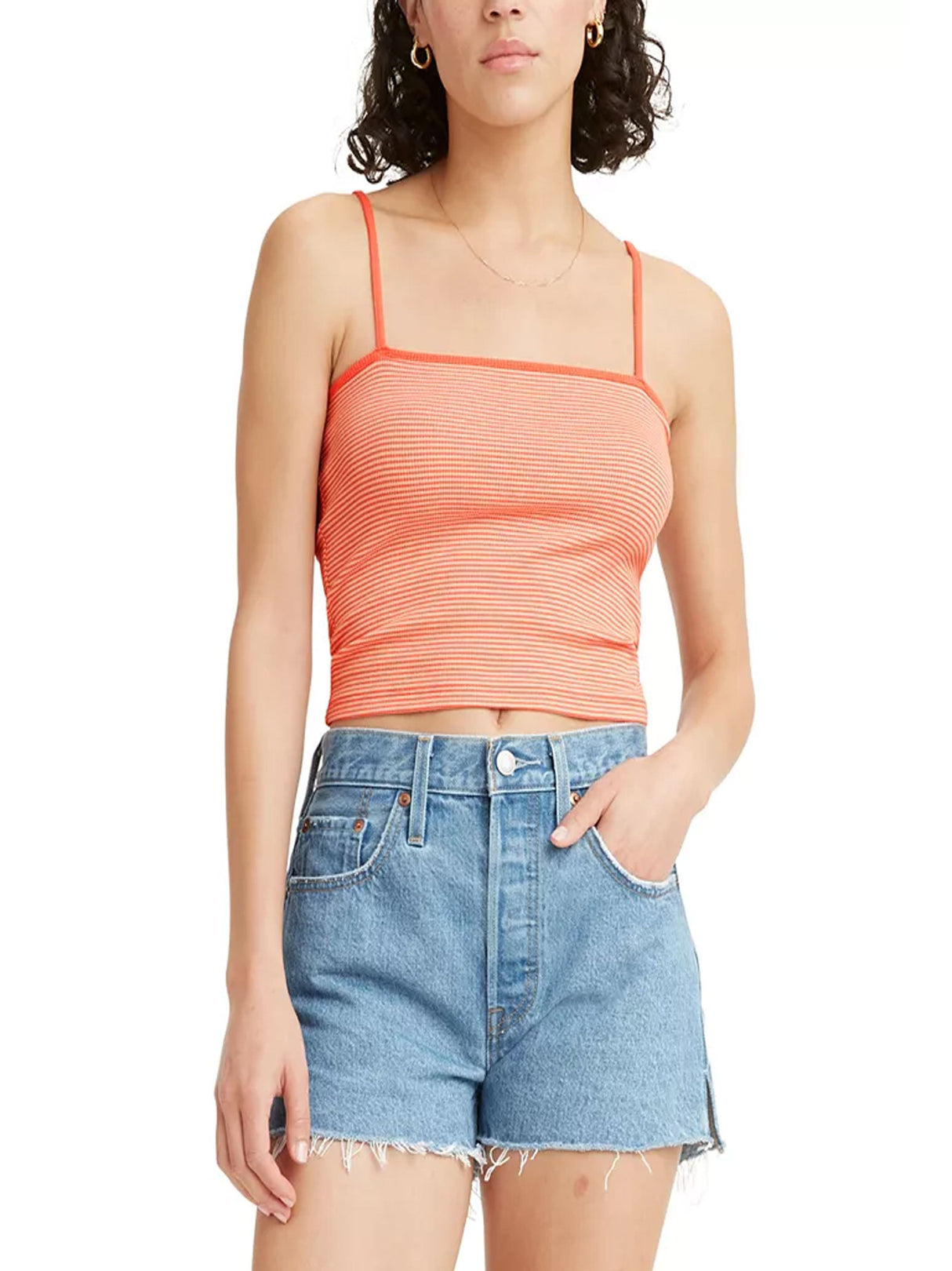 Image for Women's Striped Crop Top,Peach