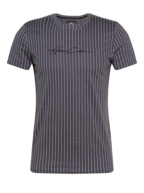 Image for Men's Striped Embroidered T-Shirt,Dark Grey