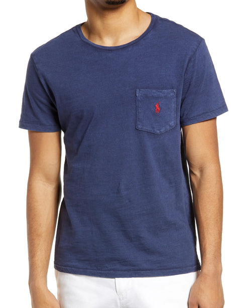 Image for Men's Side Pocket Brand Logo Embroidered T-Shirt,Navy