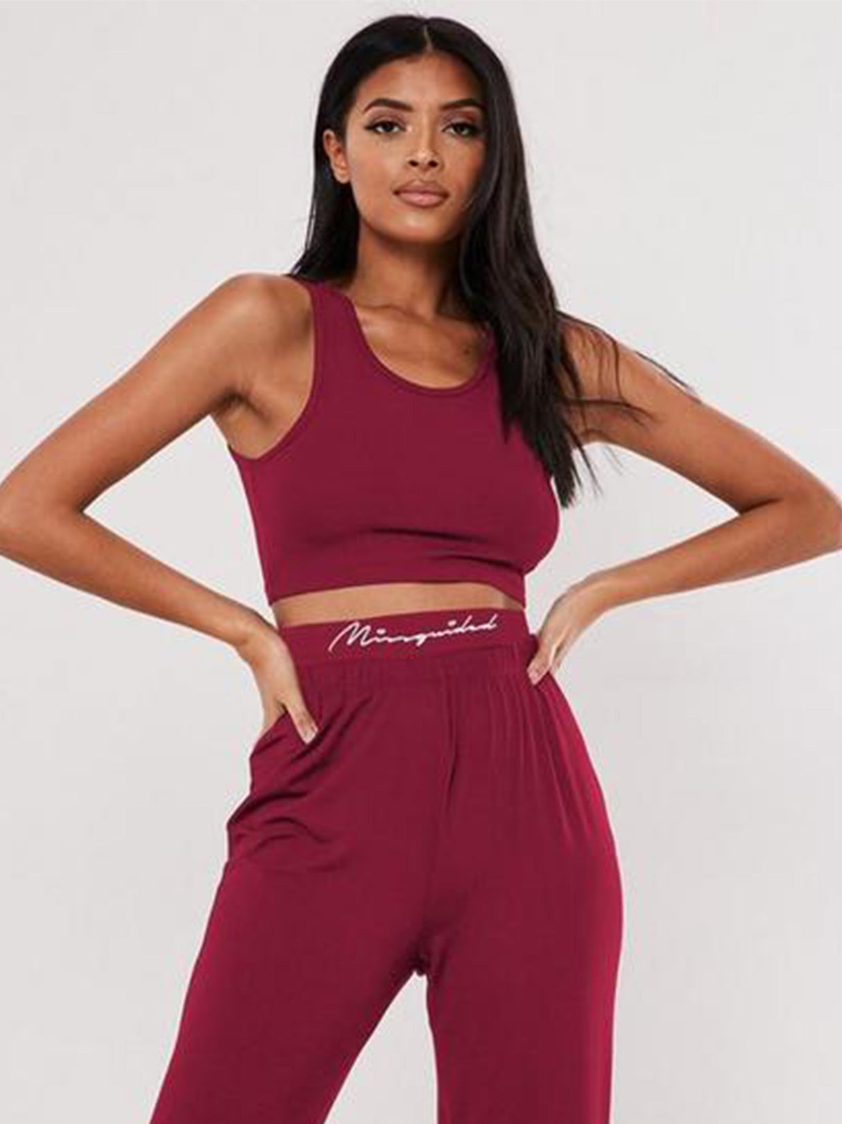 Image for Women's Plain Solid Crop Top,Burgundy