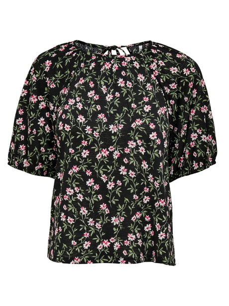 Image for Women's Floral Printed Tie-Back Blouse,Black