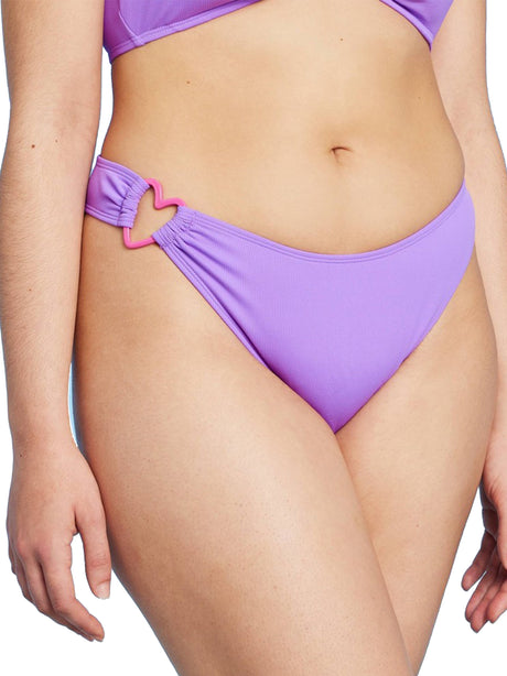 Image for Women's Heart Detail Ribbed Bikini Bottom,Purple