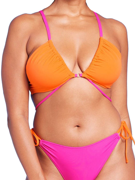 Image for Women's Strappy Ring Detail Colorblock Bikini Top,Orange