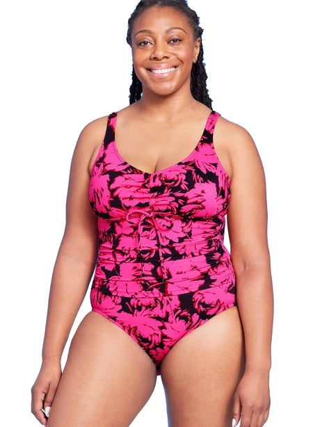 Image for Women's Cinch-Front One Piece Printed Swimsuit,Multi