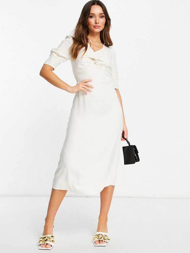 Image for Women's Twisted-Front Detail MIDI Dress,Off White