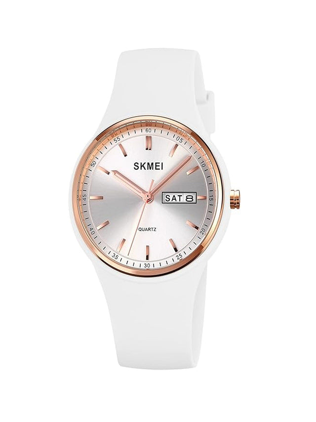 Image for Young Ladies Silicone Strap Watch, White & Rose Gold