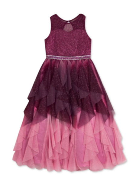 Image for Kids Girl Ruffled Ombre Mesh Dress,Burgundy