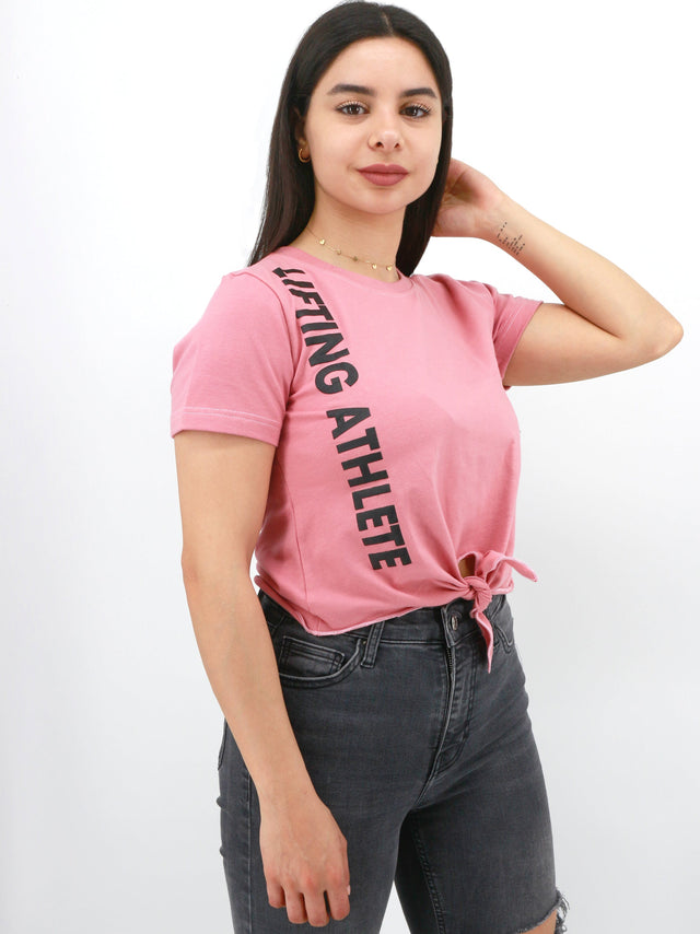 Image for Women's Tie-Front Graphic Printed Top,Pink