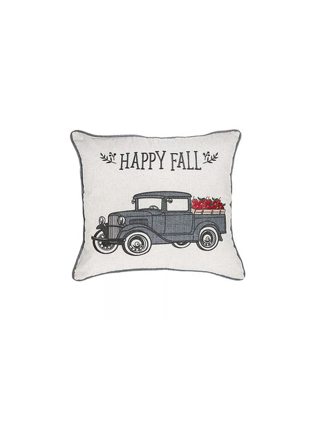 Image for White Decorative Pillow With Happy Fall Embroidery Motif