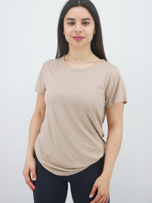 Image for Women's Plain Solid Loose Fit Tee,Beige