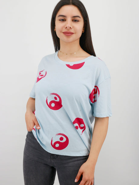 Image for Women's Graphic Printed Tee,Light Blue
