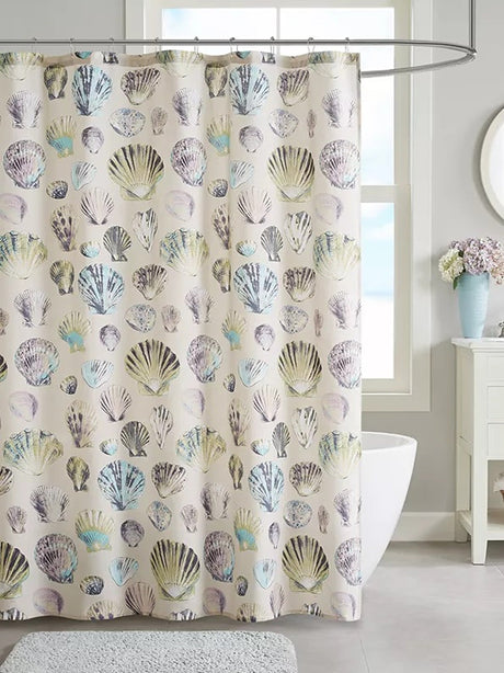 Image for Amina Cotton Geometric Shower Curtain
