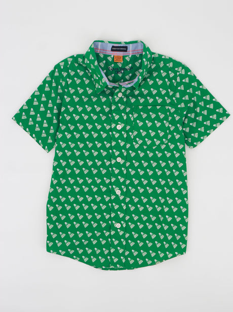 Image for Kids Boy Badminton Printed Side Pocket Shirt,Green