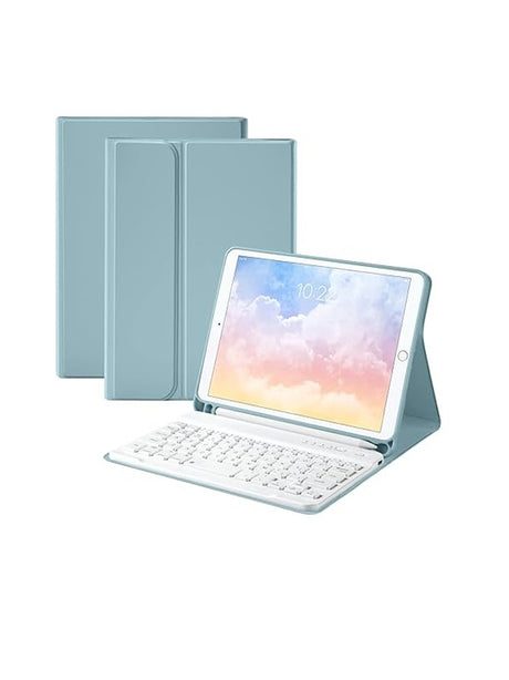 Image for Bluetooth Keyboard & Ipad Case, White & Blue