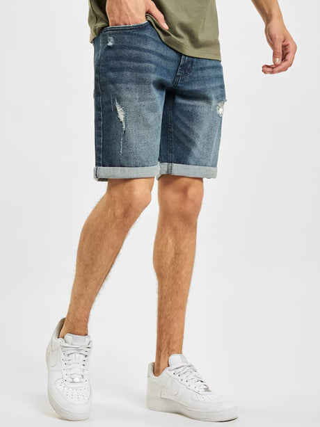 Image for Men's Washed Ripped Denim Short,Dark Blue