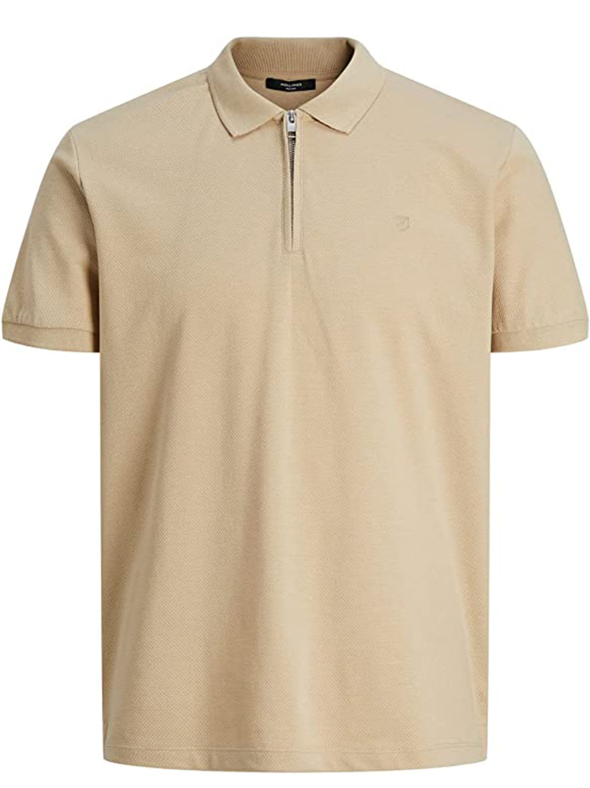 Image for Men's Textured Zip Up Polo Shirt,Beige