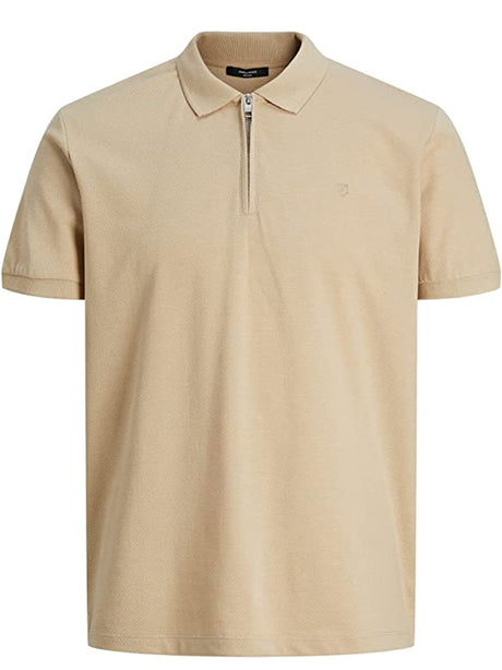 Image for Men's Textured Zip Up Polo Shirt,Beige